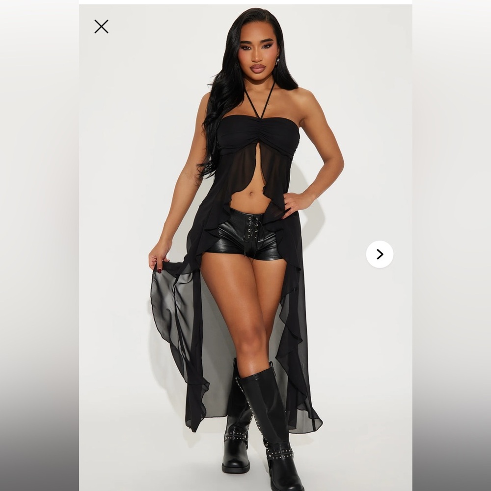 Fashion Nova Black Sheer High-Low Halter Top - Picture 2 of 7